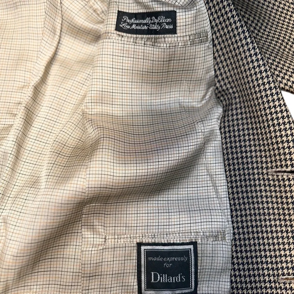VTG Christian Dior Le Connaisseur Men’s Beige Houndstooth Blazer Sport Coat 44L - Picture 5 of 15